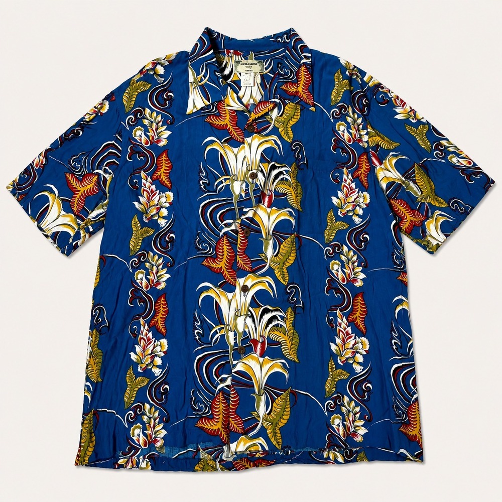 Kamehameha Hawaii Aloha Shirt Mens XXL Blue Floral Hawaiian Camp Rayon USA